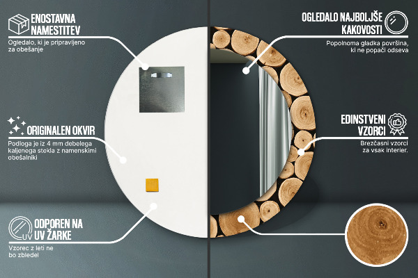 Specchio tondo decoro Tronchi di legno