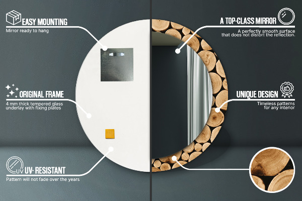 Specchio tondo decoro Tronchi di legno