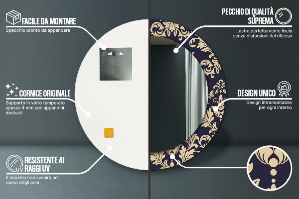 Specchio tondo decoro Pattern floreale