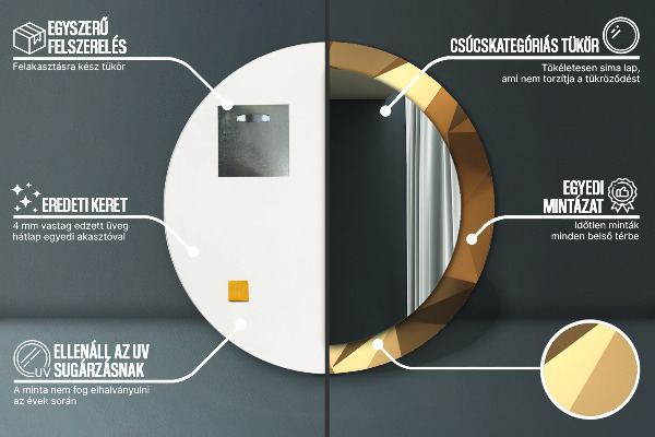 Specchio tondo decoro Astrazione d'oro