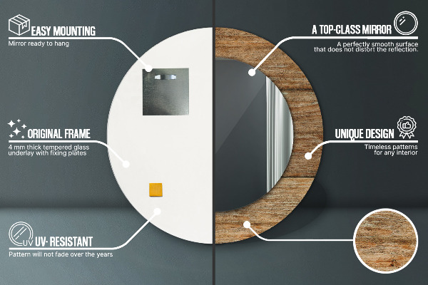 Specchio tondo stampato Legno vecchio