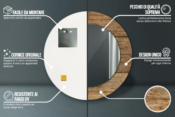 Specchio tondo stampato Legno vecchio