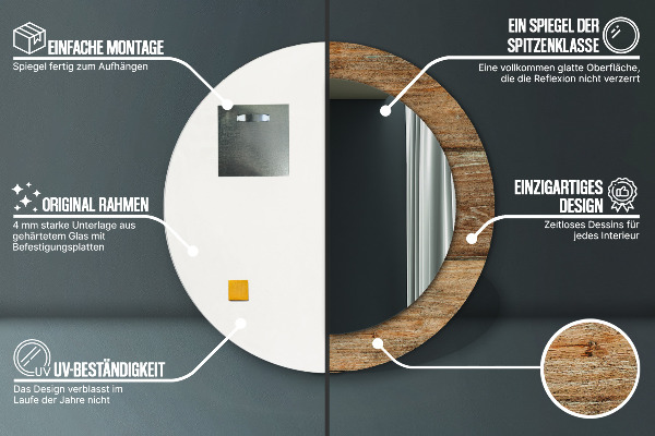 Specchio tondo stampato Legno vecchio