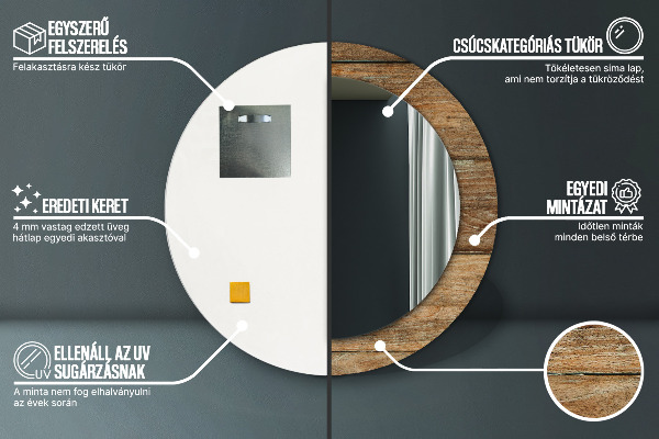 Specchio tondo stampato Legno vecchio