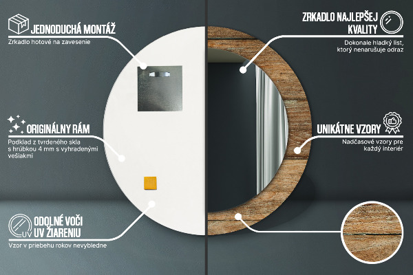 Specchio tondo stampato Legno vecchio