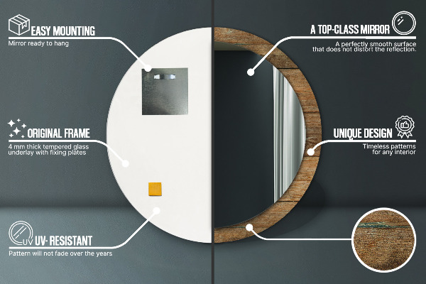 Specchio tondo stampato Legno vecchio