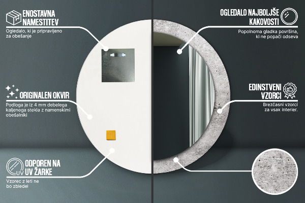 Specchio tondo stampato Cemento grigio