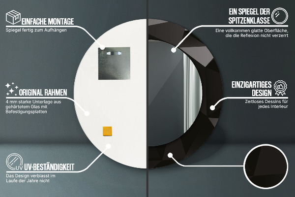 Specchio tondo stampato Black astratto