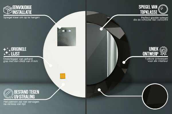 Specchio tondo stampato Black astratto