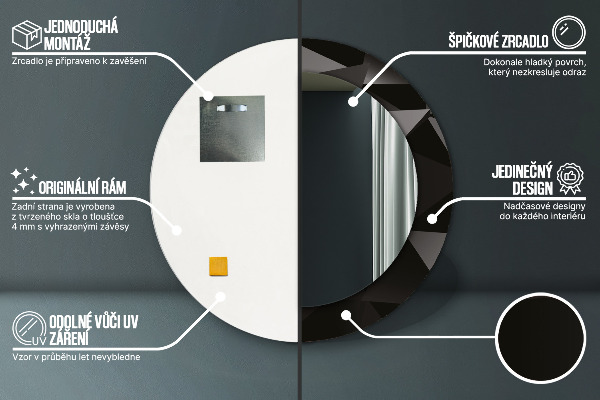 Specchio tondo stampato Black astratto