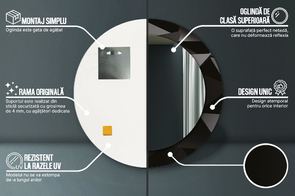 Specchio tondo stampato Black astratto