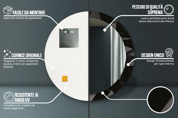 Specchio tondo stampato Black astratto