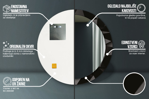 Specchio tondo stampato Black astratto