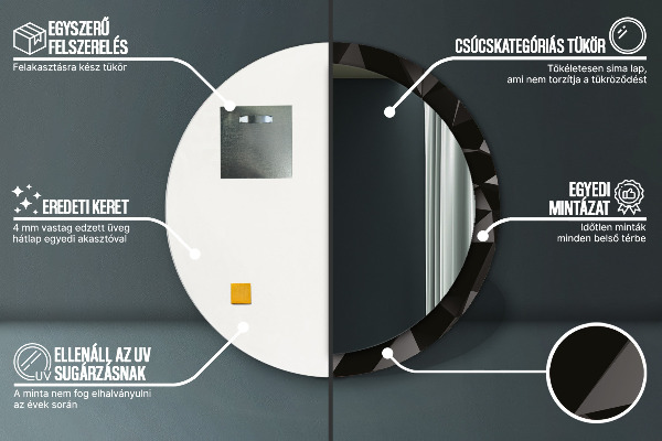 Specchio tondo stampato Black astratto