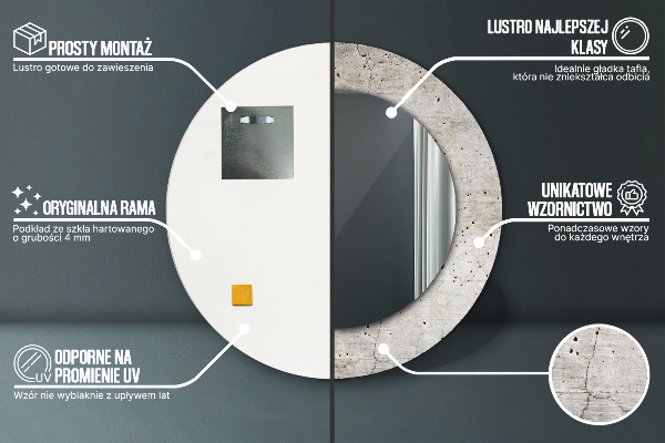 Specchio tondo stampato Cemento grigio