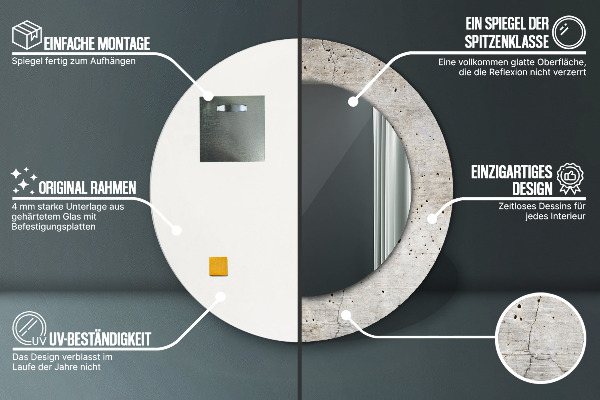 Specchio tondo stampato Cemento grigio