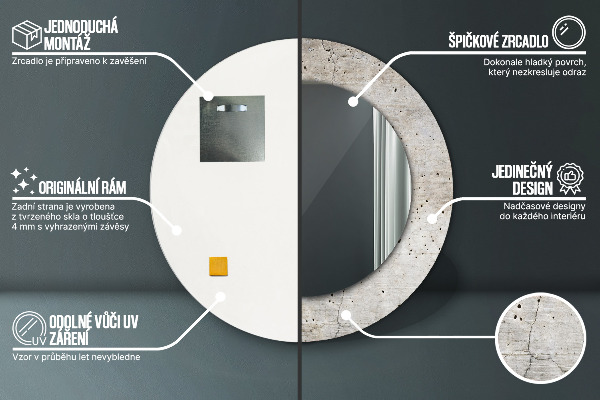 Specchio tondo stampato Cemento grigio