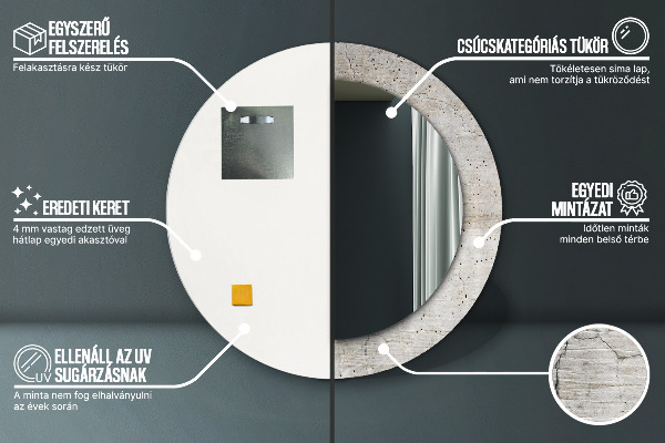 Specchio tondo stampato Cemento grigio