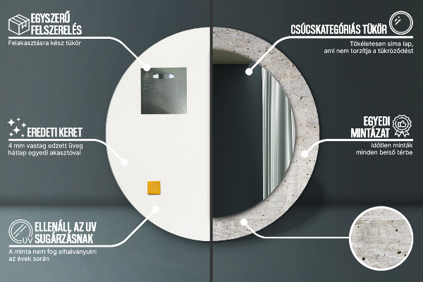 Specchio tondo stampato Cemento grigio