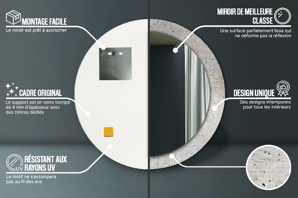 Specchio tondo stampato Cemento grigio