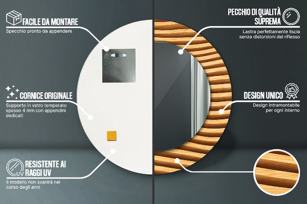 Specchio tondo decoro Onda di legno