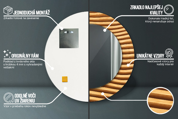 Specchio tondo decoro Onda di legno