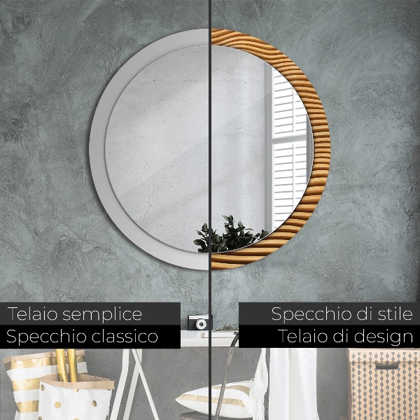 Specchio tondo decoro Onda di legno