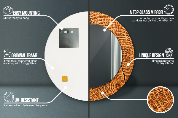 Specchio tondo decoro legno di quercia