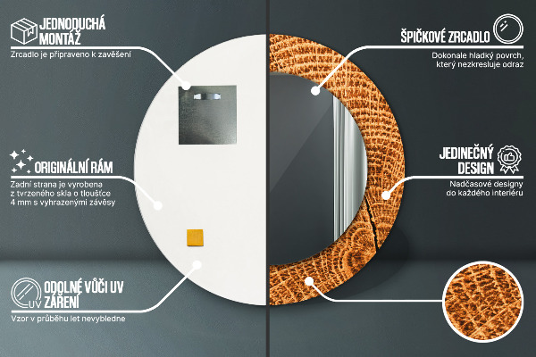 Specchio tondo decoro legno di quercia