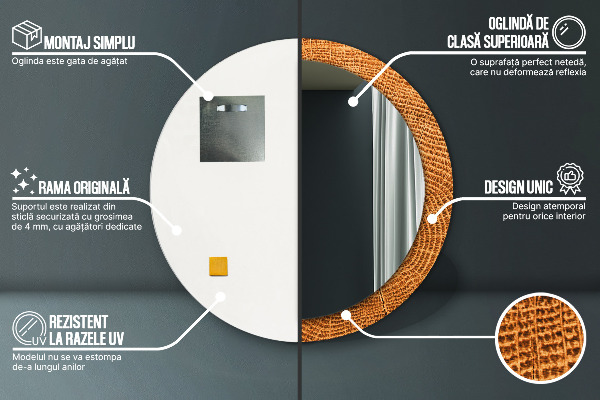 Specchio tondo decoro legno di quercia