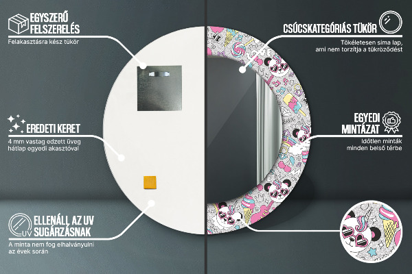 Specchio tondo decoro Panda Unicorn