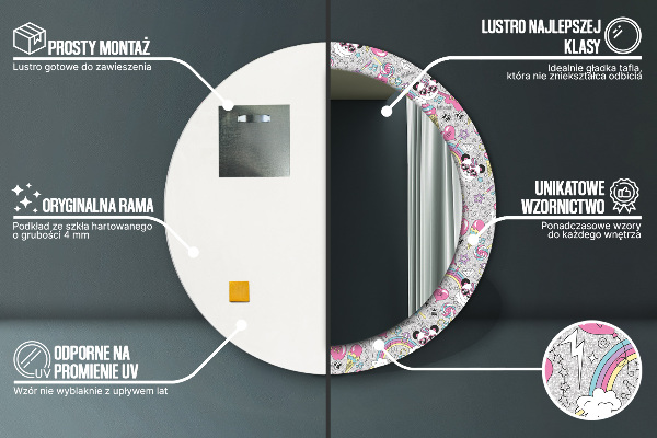 Specchio tondo decoro Panda Unicorn