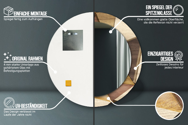 Specchio tondo decoro Legno 3D geometrico