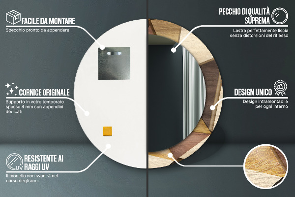 Specchio tondo decoro Legno 3D geometrico