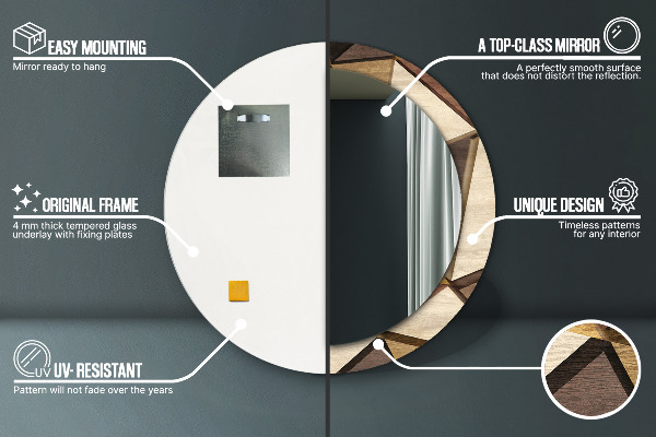 Specchio tondo decoro Legno 3D geometrico