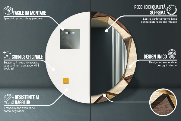 Specchio tondo decoro Legno 3D geometrico