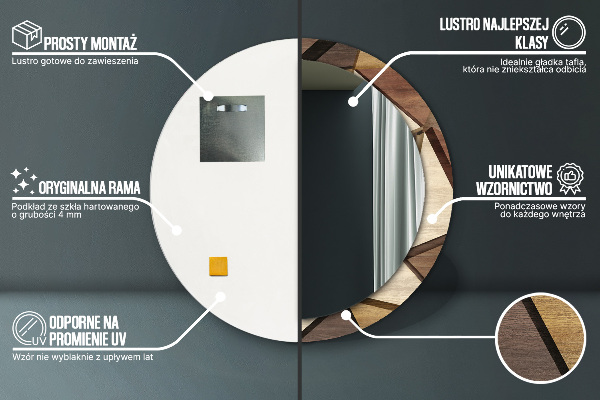 Specchio tondo decoro Legno 3D geometrico