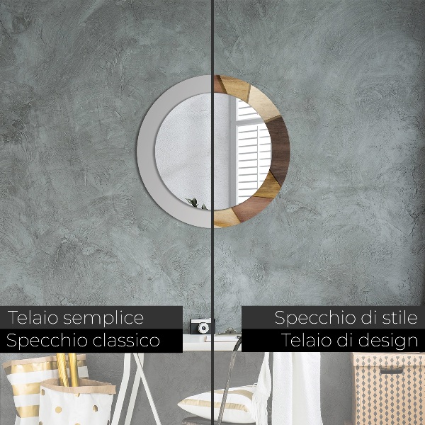 Specchio tondo decoro Legno 3D geometrico