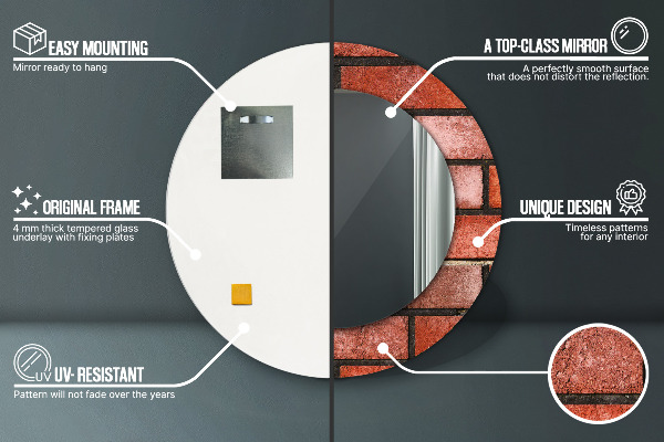 Specchio tondo decoro mattone rosso