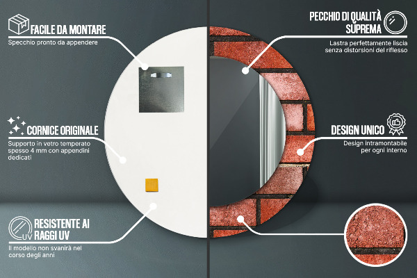 Specchio tondo decoro mattone rosso