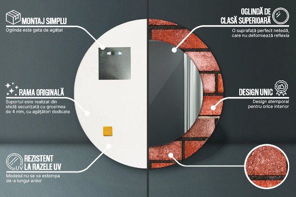 Specchio tondo decoro mattone rosso