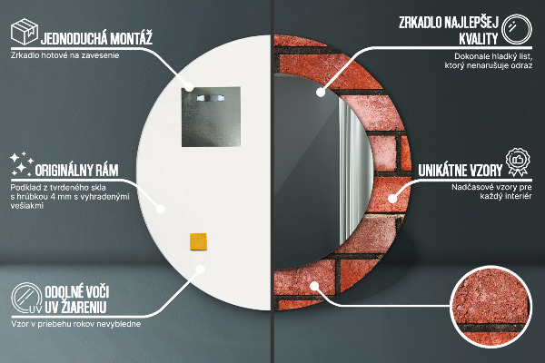 Specchio tondo decoro mattone rosso