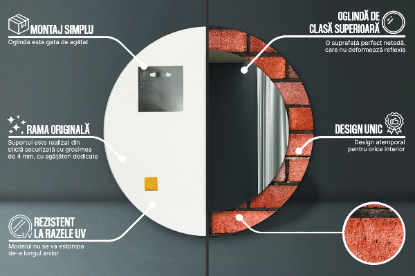 Specchio tondo decoro mattone rosso