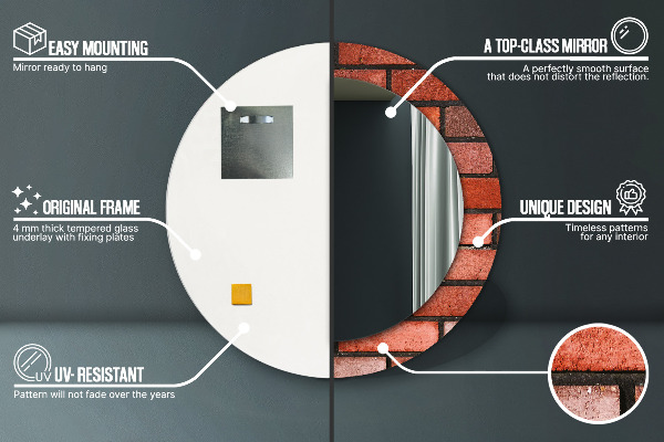 Specchio tondo decoro mattone rosso