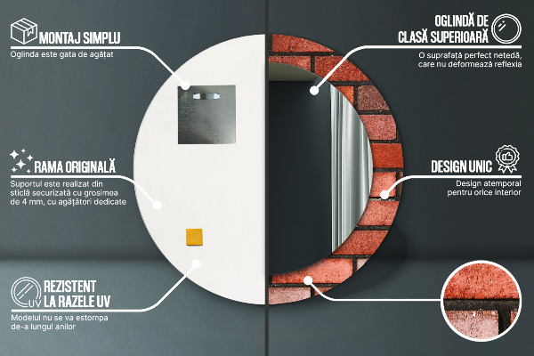 Specchio tondo decoro mattone rosso