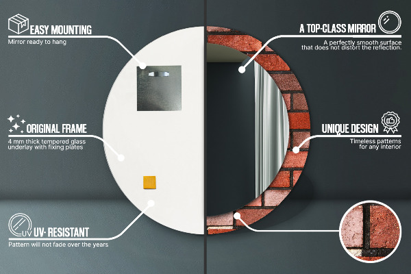 Specchio tondo decoro mattone rosso