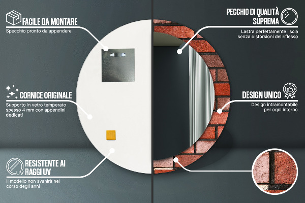 Specchio tondo decoro mattone rosso