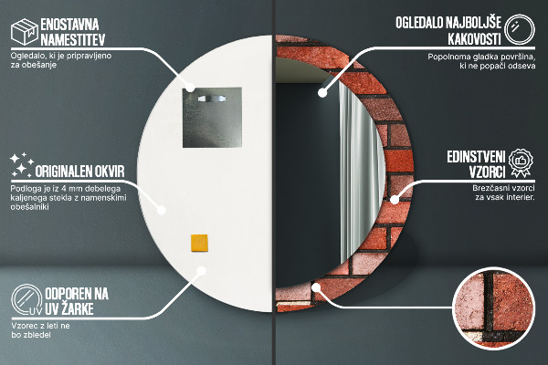 Specchio tondo decoro mattone rosso