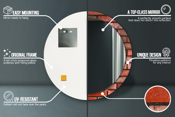 Specchio tondo decoro mattone rosso