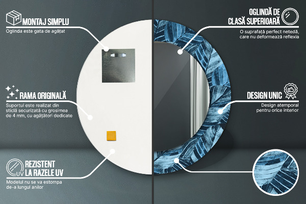 Specchio tondo con cornice stampata Foglie della giungla